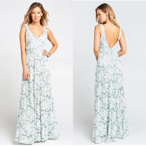 NWT Show Me Your Mumu Jenn Maxi Dress in Lovers Lace Silver Sage - Picture 1 of 5